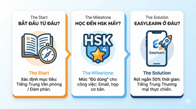 Học tiếng Trung để đi làm: Nên bắt đầu từ đâu, học đến HSK mấy là đủ, và Easylearn “đứng” ở đoạn nào trong lộ trình?